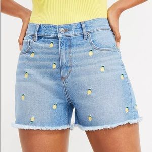 Loft Lemon Embroidered Denim Cut Off Jean Shorts 31